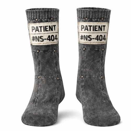 NO SLEEP “Patient NS-404” Distressed Crew Socks