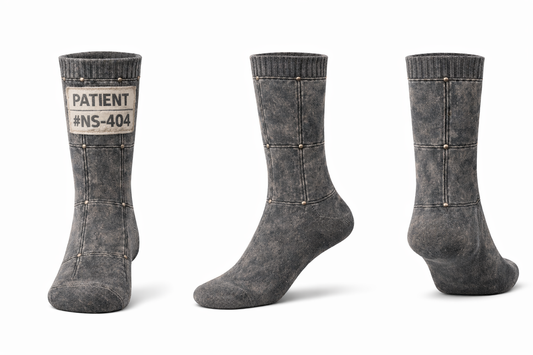 NO SLEEP “Patient NS-404” Distressed Crew Socks